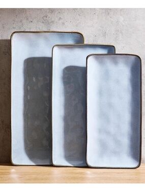 NIB Famiware Set of 3 Serving Platters,Ocean Blue Series,Glazed Stoneware,Party